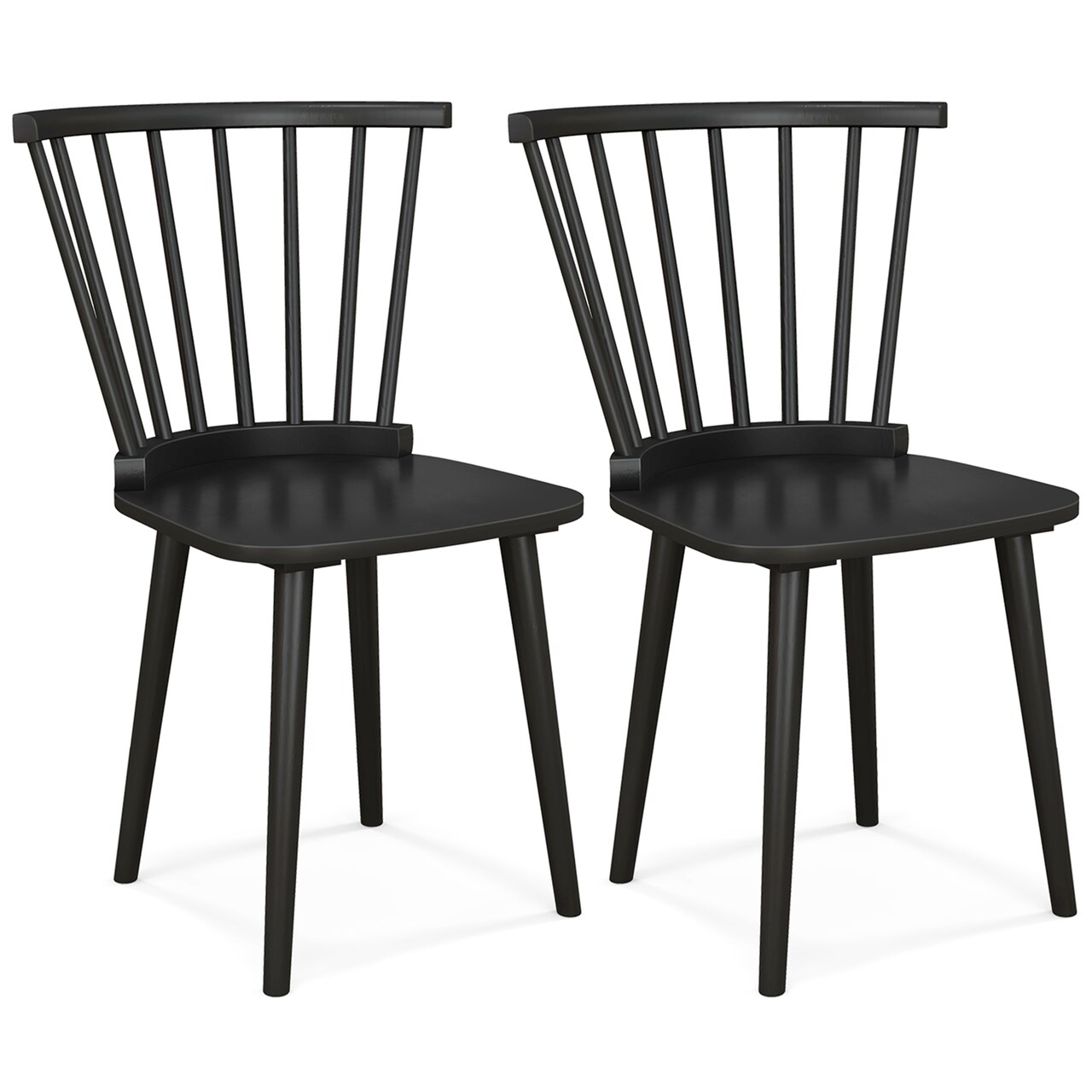 Costway 2PCS Rubber Wood Windsor Dining Chairs with Spindle Back for Living Room Black/Natural